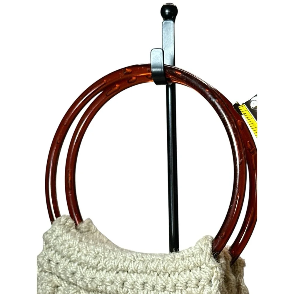 Vintage Macrame BoHo Crochet Handmade Beige Handbag Brown‎ Pastic Loop Handles